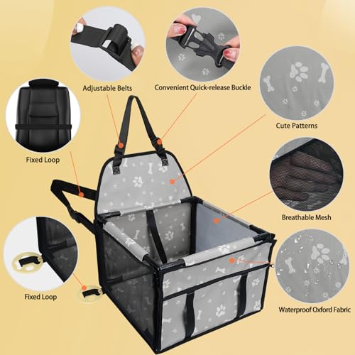 PetsHome Dog Car Seat Upgrade Dog Car Booster Seat, Foldable Pet Car Seat with 12 PVC Tubes, Waterproof Breathable Oxford Travel Puppy Car Seat for Small to Medium Dogs and Pets-Pattern Grey PetsHome Dog Car Seat Upgrade Dog Car Booster Seat, Foldable Pet Car Seat with 12 PVC Tubes, Waterproof Breathable Oxford Travel Puppy Car Seat for Small to Medium Dogs and Pets-Pattern Grey