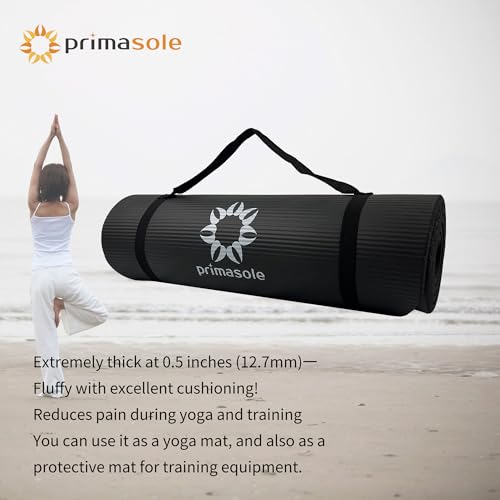 Image of Primasole Thick Yoga Mat, 1 /2-Inch Extra Thick NBR Mat with Enhanced Stability - Textured Design, Lightweight Mat with Carrying Strap & Case for Yoga, Pilates, Gym & Home Use (Multiple Colors)