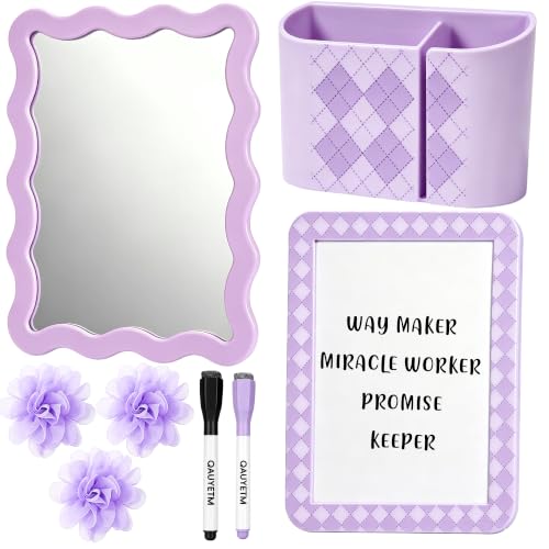 Image of 8 PCS Purple Locker Accessories Kit for Girls with Magnetic Mirror Whiteboard Pen Holder Flower Magnets Cute Aesthetic Locker Decoration Set for School Dorm Office Organization