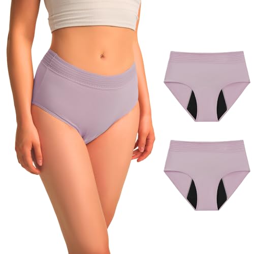 Image of BATTEWA Incontinence Underwear for Women Hi-Waist Leakproof Underwear Postpartum Protective Washable Cotton Full Coverage Absorbency (2Blush,Large,2-Pack)