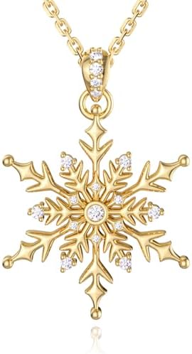 Gold Snowflake Necklace for Women, Sterling Silver Gold Snowflake Jewelry with 5A CZ for Women, Winter Jewelry Christmas Gift for Women on Birthday Anniversary Christmas for Wife Girlfriend Her