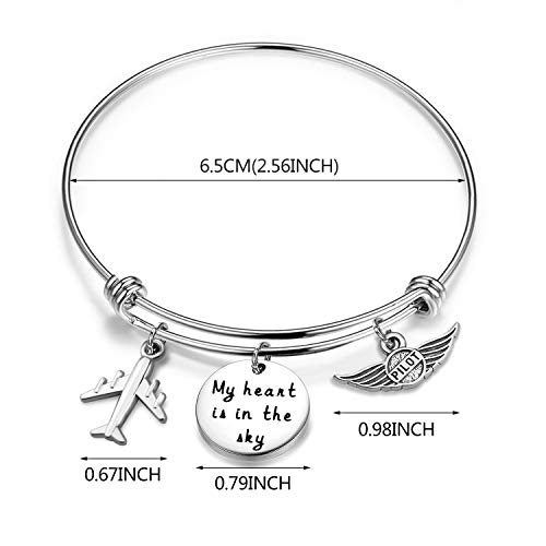 WUSUANED Airplane Bracelet My Heart is in The Sky Flight Bangle Bracelet Gift For Pilot Women (My heart is in the sky bangle bracelet) - Image 3