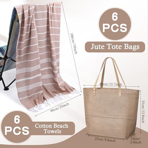 Image of Shinylin Straw Tote Beach Bag and Beach Towel Jute Burlap Travel Waterproof Handbag Bag with Pool Towels for Women