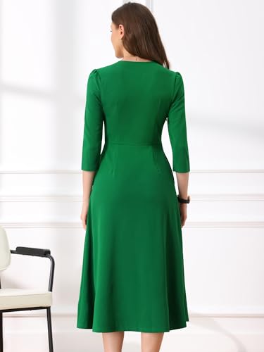 Image of Allegra K Womens 3 /4 Sleeve A-Line Business Work Formal Midi Dress
