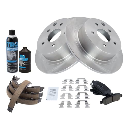Image of TRQ Rear Brake Pad & Rotor Kit, with Chemical Kit Parking Brake Shoe Set Ceramic Compatible with 2002-2021 Nissan Altima 2004-2018 Maxima