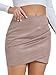 Rooscier Women's Faux Suede Ruched Wrap Bodycon High Waist Zipper Back Mini Skirts Dark Beige X-Small