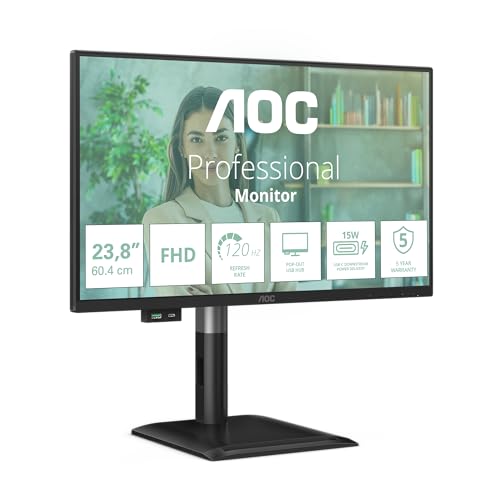 AOC 24P4U - 24 Zoll Full HD Monitor, höhenverstellbar, Lautsprecher (1920x1080, 120 Hz, D-Sub, HDMI 1.4 DisplayPort 1.2, USB Hub) schwarz