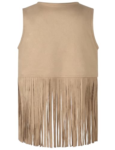 Image of Noomelfish Girls Faux Suede Fringe Vest Sleeveless Boho Tassels Jacket Cardigan (5-12 Years)