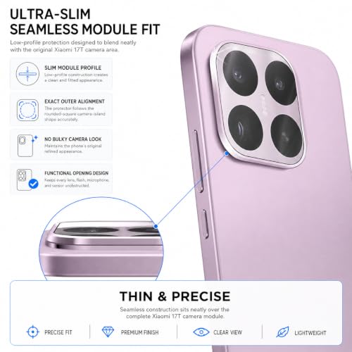 Image of FIRST MART Pink Camera Ring Guard Protector for Xiaomi 17T | Tempered Glass with Metal Alloy Rings, HD Clear, Scratch Resistant, Case-Friendly | Pack of 1