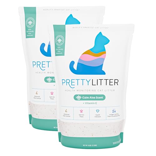 PrettyLitter Health Monitoring Cat Litter (Calm Aloe Non Clumping) | Lightweight & Low Tracking Color Changing Silica Gel Crystals Advanced Odor Control 6 Lbs Pack of 2 (Up to 2 Month Supply)