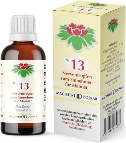 MAGISTER DOSKAR Tropfen Nr. 13 – Homöopathische Nerventropfen für Männer, 50 ml – Stärkt das Nervensystem – Unterstützt emotionale Balance – Lindert innere Unruhe – Natürliche Pflanzenextrakte