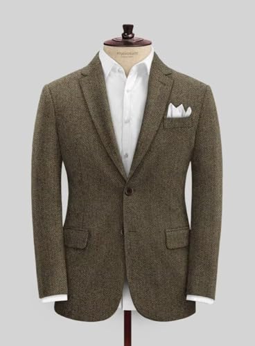 Men's Herringbone Tweed Blazer Two Buttons Lightweight Casual Jacket Prom Suit Jacket2