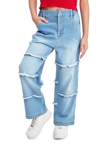 Image of olele Girls Super Jeans Collection for 4-14 Yrs | Stretchable Cotton Denim Trousers | Blue Jeans for Kids | Baggy Denim Pants | Cargo Pants for Girls