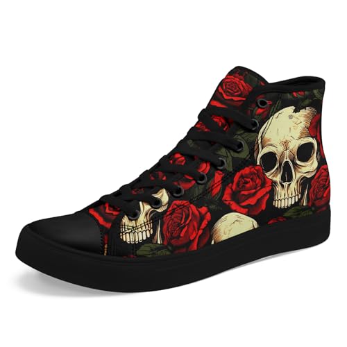 Gothic Skull High-Top Canvas Sneakers for Men Women Bold and Edgy Sneaker Design for Casual Wear Flat Walking Shoes