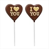 Piruletas de Chocolate Corazón “I Love You” – Expositor con 21 Unidades, Golosinas de Chocolate Dulce para Regalo, Fiestas y Celebraciones (CHOCO CORAZON)