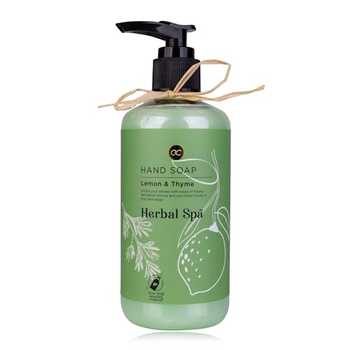 Accentra HERBAL SPA dispensador de jabón con jabón de manos - jabón líquido en dispensador decorativo, botella de material reciclado, 290 ml, aroma: Limón y Tomillo - recargable
