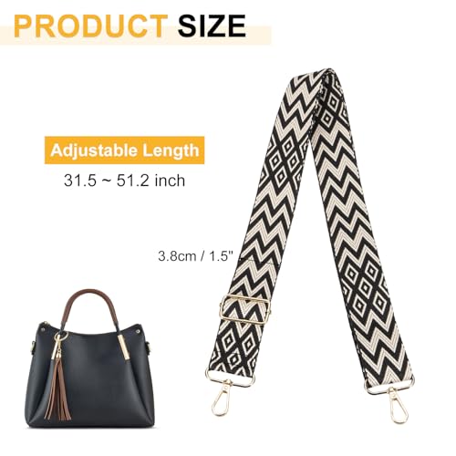 Image of PATIKIL 55in Purse Straps Replacement Crossbody, Bag Straps Crossbody Universal Adjustable Canvas Bohemian for Purses Handbags Guitar, Black