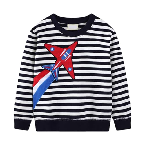 Boys Girls Cute Animals Print Long Sleeve T-Shirt Loose Crewneck Pullover Kids Striped Casual Tee Tops for 2-8 Years