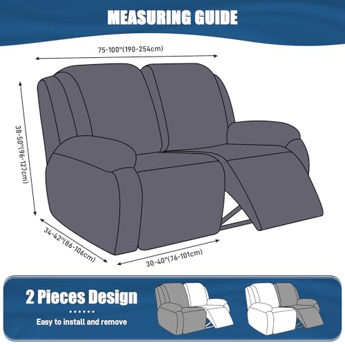 Image of TAOCOCO Recliner Loveseat Covers Stretch Sofa Covers for 2 Seat Large Reclining Couch, 2 Pieces Reclining Loveseat Covers Soft Washable Furniture Protector with Pocket (2 Seater Oversized, Coffee)