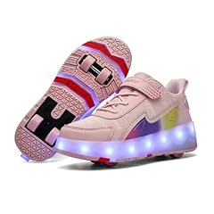 ENEN Scarpe con Rotelle Luce Bambina Bambini Sportive Scarpe da Skateboard 4 Ruote Skateboard Sneakers Outdoor Multisport Scarpe da Ginnastica da Pattini per Ragazze Ragazzi 30 EU Rosa