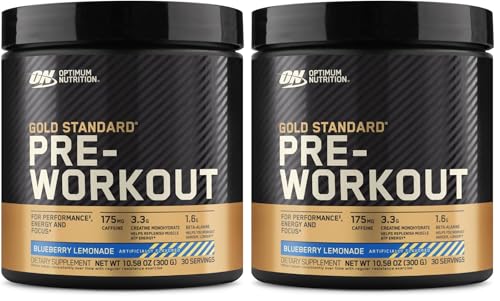 Image of Optimum Nutrition Gold Standard Pre-Workout, Vitamin D for Immune Support, with Creatine, Beta-Alanine, and Caffeine for Energy, Keto Friendly, Blueberry Lemonade, 30 Servings, (Pack of 2)