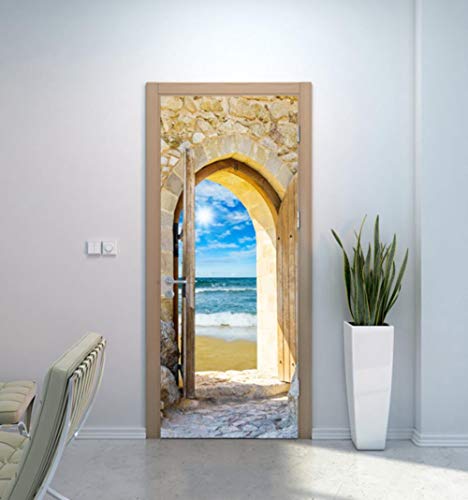 XXXCH 3D Türaufkleber 95X215CM Strand im Freien Türtapete selbstklebend TürPoster - Fototapete Türfolie Poster Tapete Meer Aufkleber DIY Selbstklebende Wandbild PVC Wasserdichte Tapete Cover