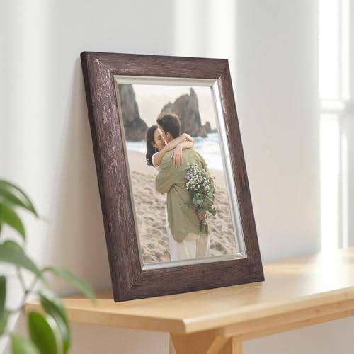 Image of GOLDEN PEACOCK 5x7 Inch Photo Frame - Antique Taupe Textured Finish | Premium Tabletop & Wall Hanging Picture Frame for Home Decor & Gifting