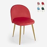 Produce Shop Silla moderna terciopelo cocina comedor salón piernas doradas Bert - Rojo