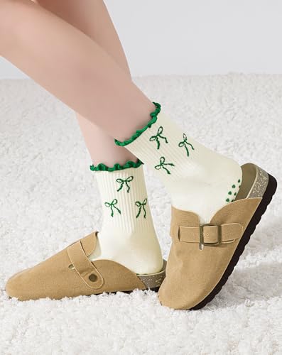 Image of Yawlsow Pilates Grip Socks for Women Yoga Grippy Socks Cute Barre Non Skid Athletic Crew Sticky Sock Workout Hospital