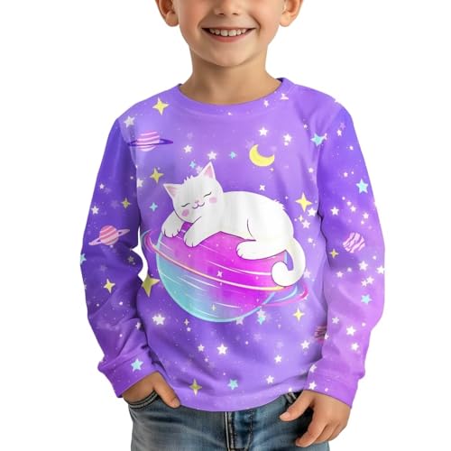 Image of Girls Cartoon Print Long Sleeve Graphic Tee Casual Crew Neck T-Shirts for 3-16 Years Little Girls