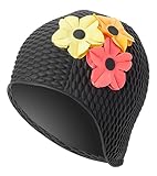 Sporti Floral Bubble Swim Cap - Black/Mixed Flowers