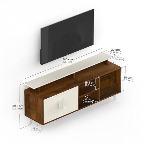 BLUEWUD Skiddo Engineered Wood TV Entertainment Unit Set Top Box Stand/TV Cabinet with Shelves for Books & Décor Display Unit Bed Living Room Upto 55 Inches - DIY (Brown Maple & White) 2 4127qEuWEnL