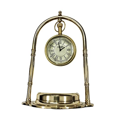 Beautiful Nautical Victorian London Brass Table Top Décor Clock with Compass