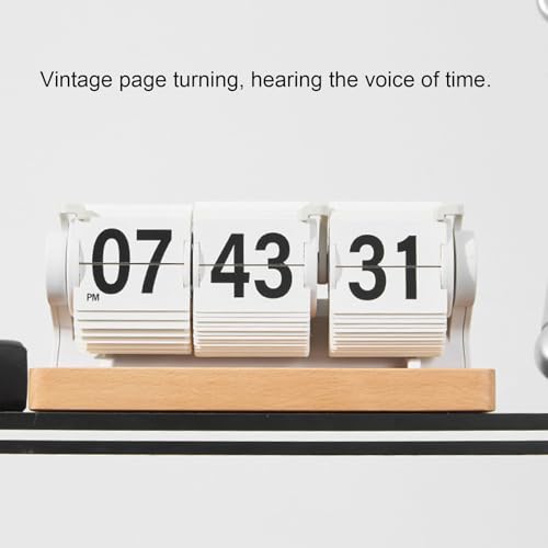 Reloj digital mecánico retro de madera con tapa volteable USB color blanco 5