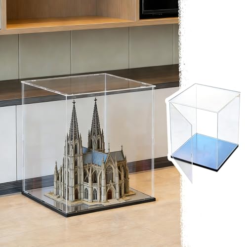 Urna Metacrilato Vitrina de Maquetas con Fondo de Espejo, Cajas de Acrílico Transparente de Pie de 10 a 50 cm de Altura, Contenedores Apilables y Visibles(L20xW20xH40cm/8x8x16')