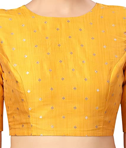 Studio Shringaar Women Cotton Silk Silky Brocade Readymade Elbow Length Sleeves Saree Blouse Choli