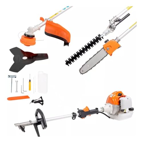 Decespugliatore a scoppio 4 in 1 multifunzione, tagliasiepi, motosega da potatura, tagliabordi- multiutensile da giardino 52cc motore a miscela di benzina 2 tempi