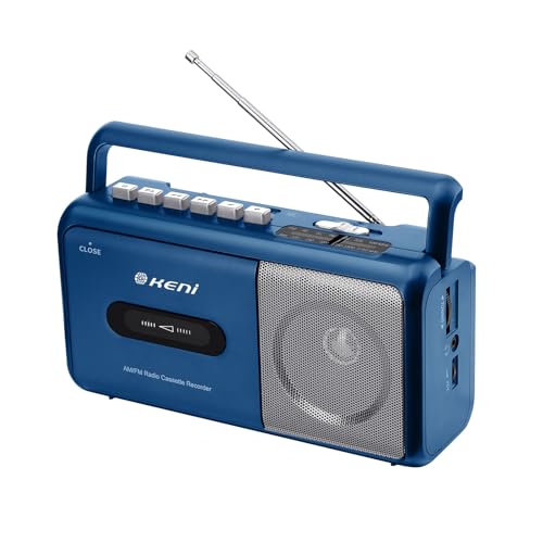 G Keni Boombox Lecteur cassette portable radio AM/FM stéréo Casette avec prise jack pour écouteurs Fonctionne avec piles ou AC (Bleu)