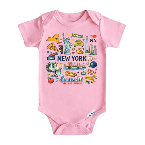 EnjoyMyDesign New York Baby Onesie for Boys and Girls, NYC – New York City Newborn Baby Gifts for new moms, dads (Soft Pink, 3-6M)