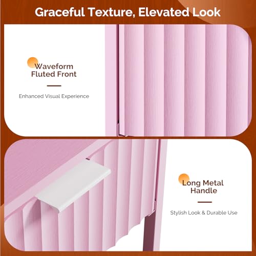 Image of VINGLI Nightstands Set of 2 with Fabric Drawer, Pink Nightstands with Charging Station, Fluted Nightstand Pink Bedside Table /End Table for Bedroom, Night Stand Small for Kids Room, 2 pcs