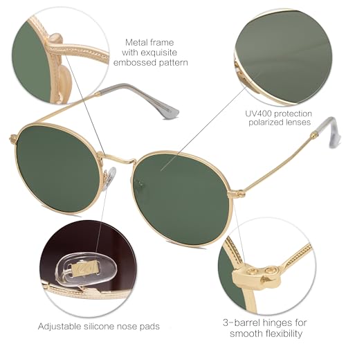 Image of SOJOS Small Round Polarized Sunglasses for Women Men Classic Vintage Shades | Lightweight Stainless Steel Frame UV400 Sun Protection Adjustable Nose Pads SJ1014