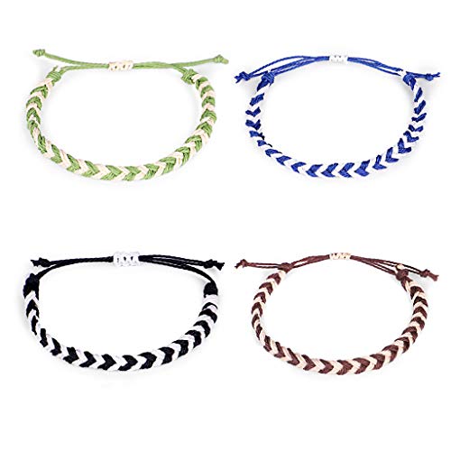 4-6 Pcs Beach Braided Strings Rope Bracelet Adjustable Handmade Waterproof Friendship Wrap Bracelets Woven Wrist Cord Wristband Ocean Surfing Concise Jewelry For Men Women Teen Girl-4 Pcs #TOP6