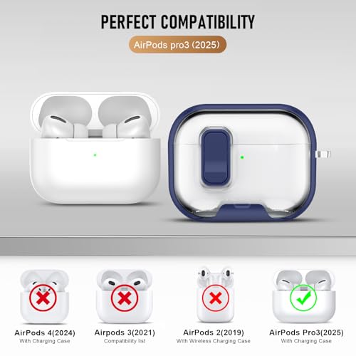 Image of Compatible Airpods Pro 3 Case (2025) with Phone Stand & Cleaner Kit,Print Soft Silicone Lock Clip Apple AirPods Pro 3rd Generation Case, Airpod Pro 3 Cover with Keychain for Women /Girls,Deep Blue