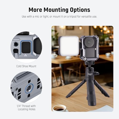 NEEWER Jaula Protectora Compatible con dji Osmo Action 6, Marco de expansión de liberación rápida de Aluminio, Accesorios de cámara de acción, Rosca de 1/4 Pulgadas y Zapata fría para trípode Selfie - imagen 5