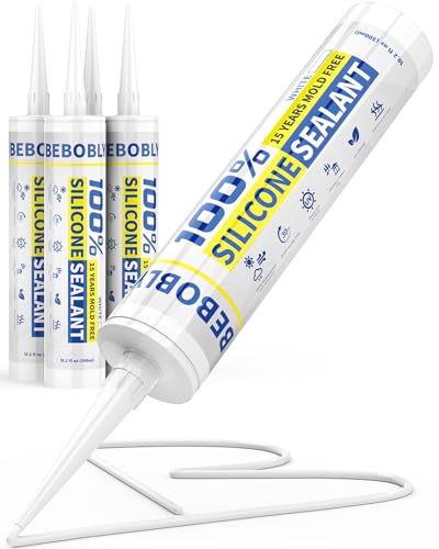 White Silicone Caulk & Sealant, 100% Waterproof Silicone Sealant Caulking, Shrink & Crack Proof, Silicone Caulking for Kitchen, Bathroom, RV, Interior & Exterior Use, 10.2 FL. OZ/300ML, 4 Pack