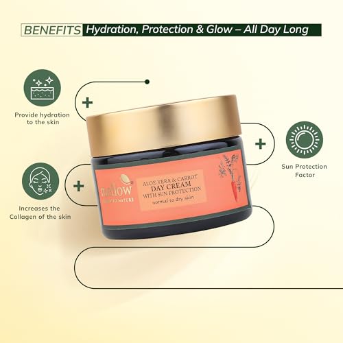Image of Mellow Herbal Face Cream with Aloe Vera & Carrot for Smooth, Silky & Healthy Skin, Lightweight Day Moisturizer with Sunscreen for Normal to Dry Skin, Sun Protection from UVA & UVB Rays, 50 Gm