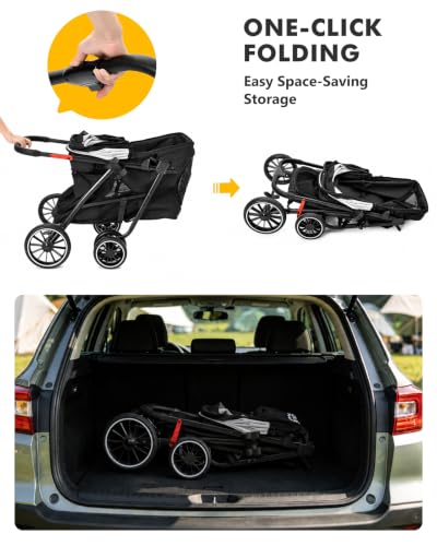 Image of Dog Stroller for Medium Dogs, 4 Wheels Pet Stroller for 2 Small Dogs or 1 Medium Dogs, Cat Stroller Up to 80 lbs, Dual Entry Design, Foldable Design, Sun Shades, Breathable Mesh, Black