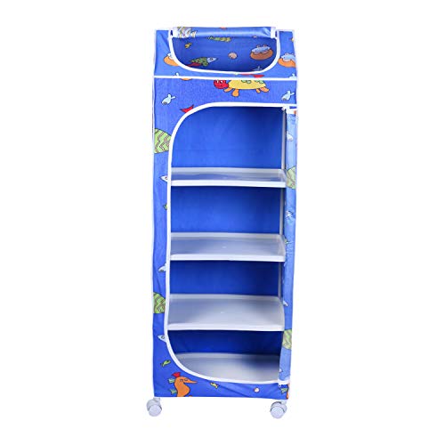 Image of Little One's | 5 Plastic Shelves Baby Foldable Wardrobe (Made in India), Unbreakable Material, (Steel Structure) | Aquatic Blue | H5 /FB