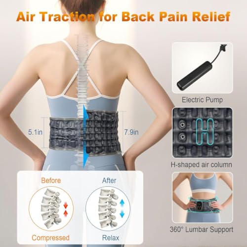 Image of Heated Lumbar Decompression Belt with Electric Air Pump, Vibration Massage & Red Light Heat, Inflatable Lower Back Support Brace, Adjustable Waist 29-49 Inch (Blue With Heat.)
