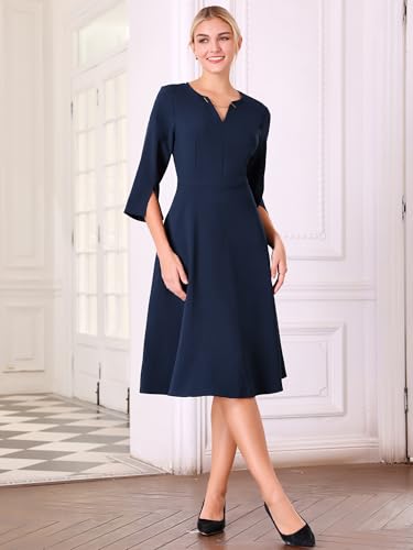 Women's A-Line Cocktail Dress 3/4 Sleeve V Neck Elegant Wedding Party Flare Dresses2